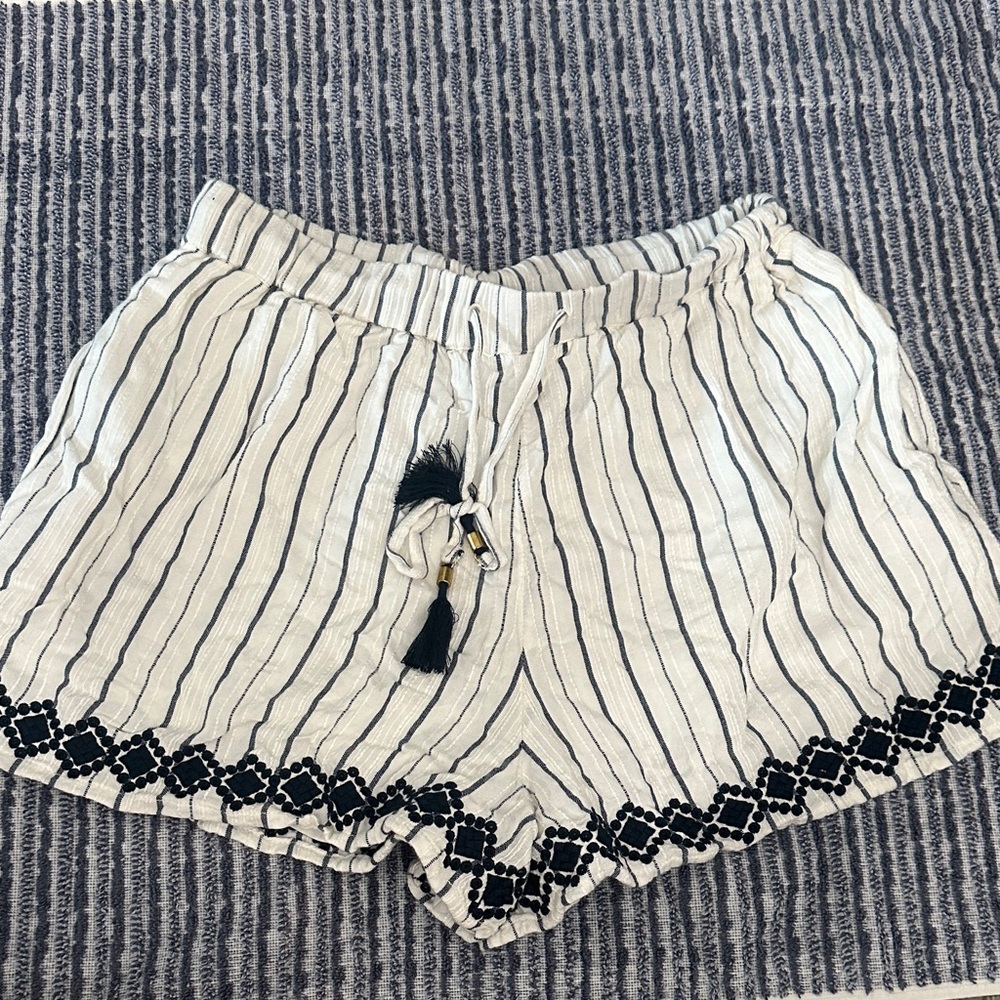 L*Space Navy and White Striped High Waist Shorts